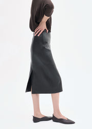 Midi Pencil Skirt in Leather - Chocolate - CO Collections